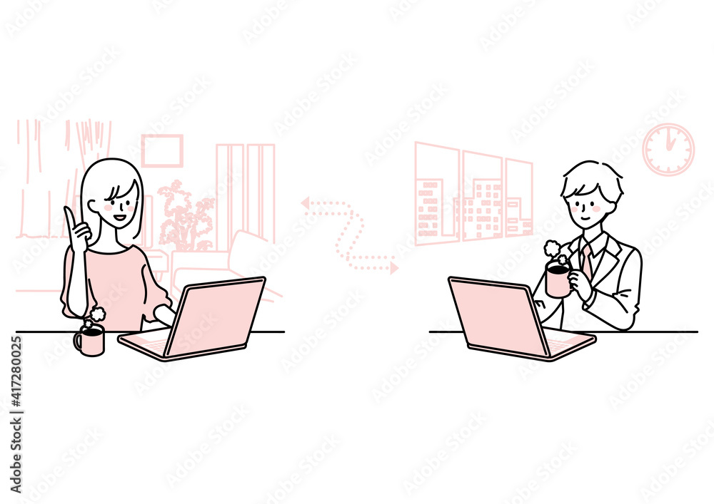 リモートワークをするイメージイラスト リモートワークをするイメージイラスト