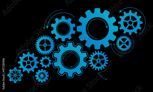 set of blue team work gears vector for website and presentation