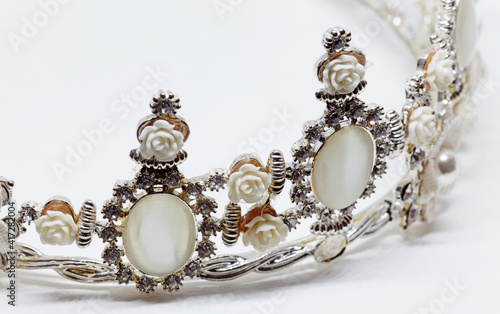 beautiful wedding crown with stones and pearls