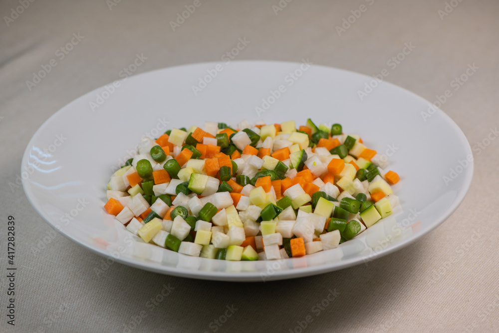 Macedonia salad, macedoine de legumes, mixed vegetable salad, french cuisine Macedonia salad, macedoine de legumes, mixed vegetable salad, french cuisine