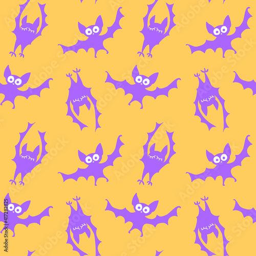 Flying bats seamless pattern. Cute Spooky vector Illustration. Halloween backgrounds and textures in flat cartoon style