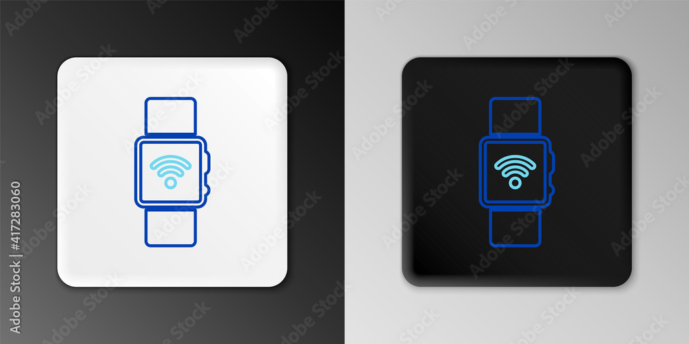 Line Smartwatch with wireless symbol icon isolated on grey background. Colorful outline concept. Vector. Line Smartwatch with wireless symbol icon isolated on grey background. Colorful outline concept. Vector.