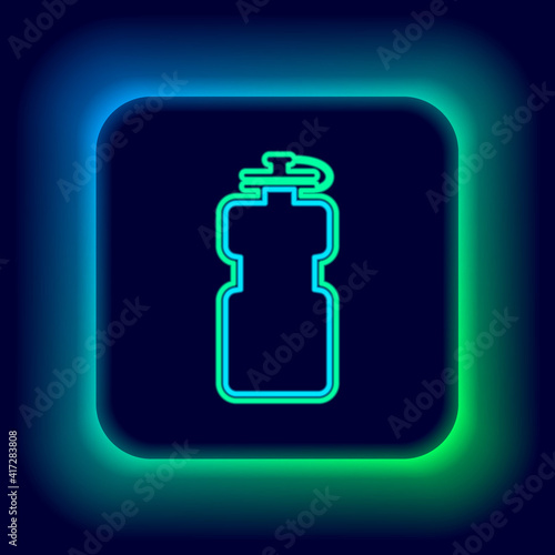 Glowing neon line Sport bottle with water icon isolated on black background. Colorful outline concept. Vector.