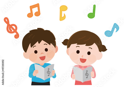 歌を歌う子供　男の子と女の子　イラスト