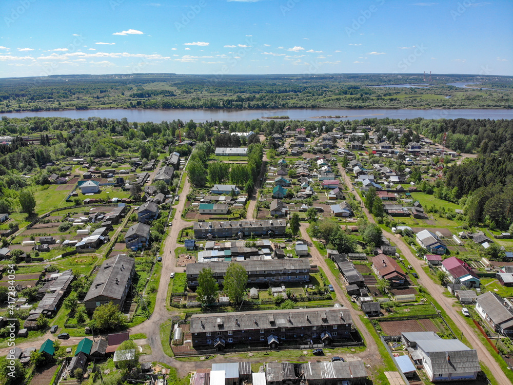 Aerial view of the village of Sidorovka (Kirov, Russia)