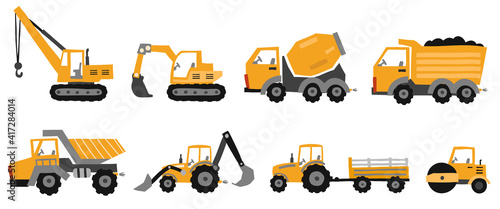 Big set of construction equipment. Special machines for the construction work. excavators, tractors, bulldozers, trucks. Special equipment. Road repair. Commercial Vehicles.
