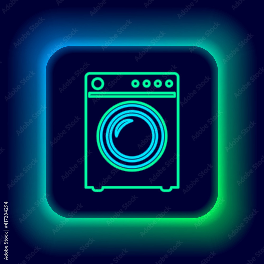 Glowing neon line Washer icon isolated on black background. Washing machine icon. Clothes washer - laundry machine. Home appliance symbol. Colorful outline concept. Vector. Glowing neon line Washer icon isolated on black background. Washing machine icon. Clothes washer - laundry machine. Home appliance symbol. Colorful outline concept. Vector.