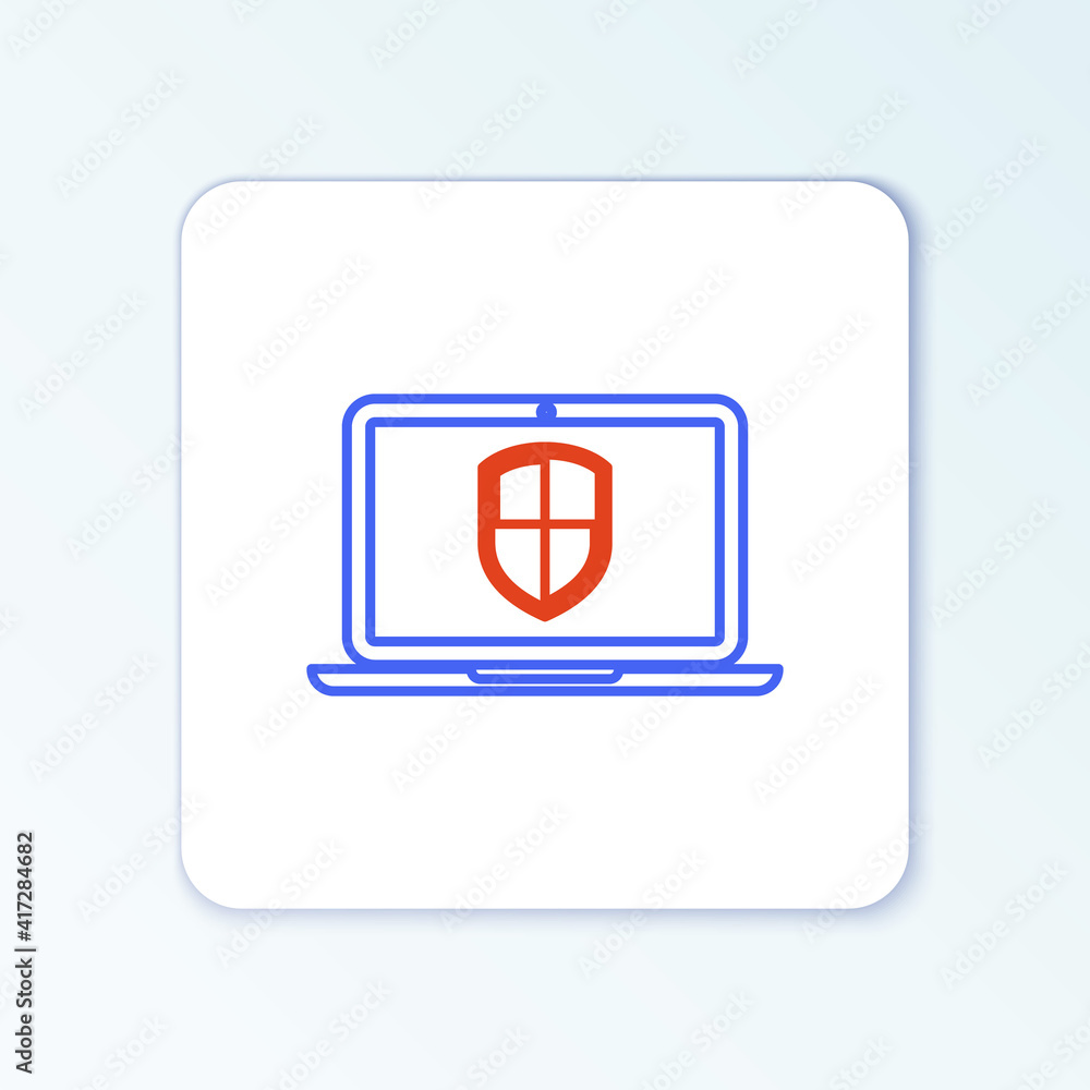 Line Server with shield icon isolated on white background. Protection against attacks. Network firewall, router, switch or server. Colorful outline concept. Vector. Line Server with shield icon isolated on white background. Protection against attacks. Network firewall, router, switch or server. Colorful outline concept. Vector.