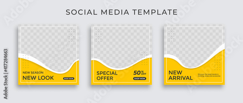 Set of Editable minimal square banner template. Black and yellow background color with stripe line shape. Suitable for social media post and web internet ads.