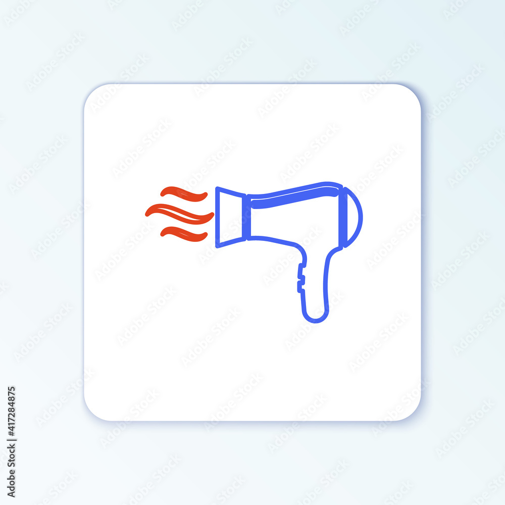 Fototapeta premium Line Hair dryer icon isolated on white background. Hairdryer sign. Hair drying symbol. Blowing hot air. Colorful outline concept. Vector.
