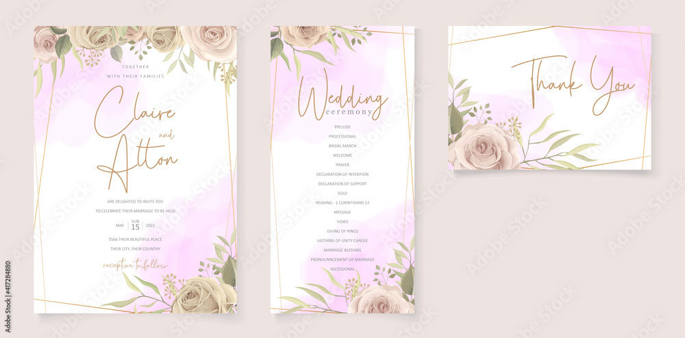 Elegant floral wedding invitation design set