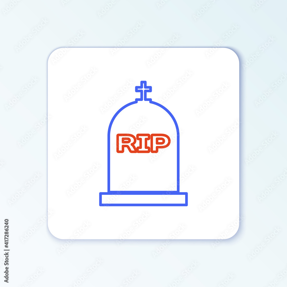 Line Tombstone with RIP written on it icon isolated on white background. Grave icon. Colorful outline concept. Vector.