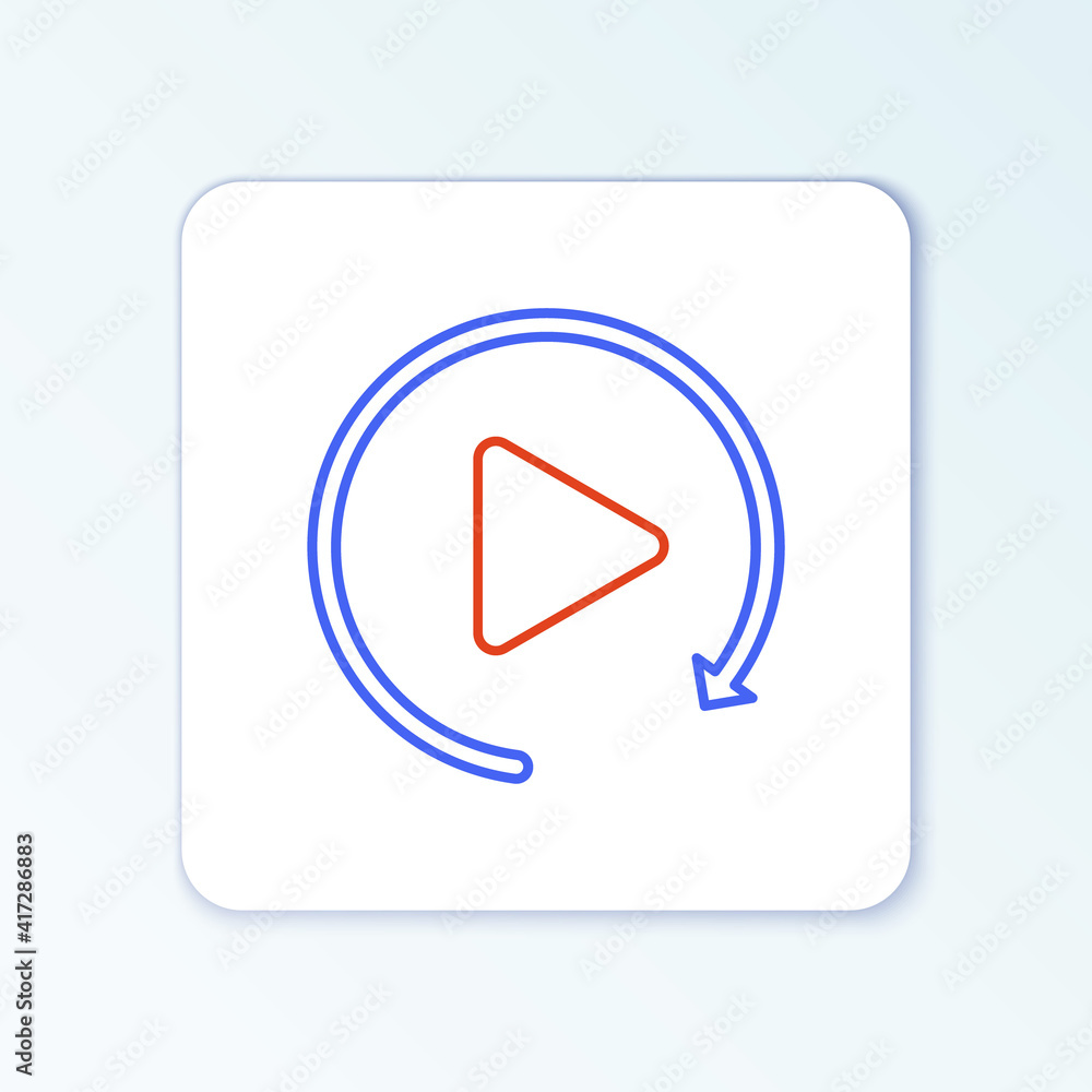 Line Video play button like simple replay icon isolated on white background. Colorful outline concept. Vector. Line Video play button like simple replay icon isolated on white background. Colorful outline concept. Vector.