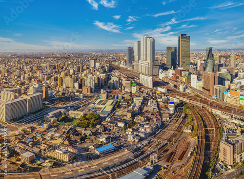 Nagoya Japan, city skyline at Nagoya railway station and business center photo