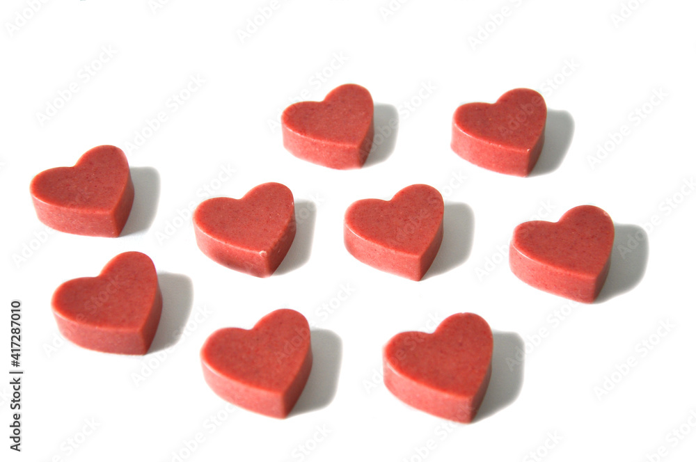Chocolate in hearts forms with cacao decoration