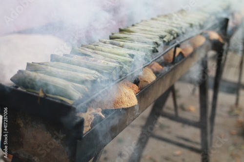 Gorontalo, Indonesia - August 2020: The process of cooking Ilabulo, Traditional Food - Cuisine - Culinary.