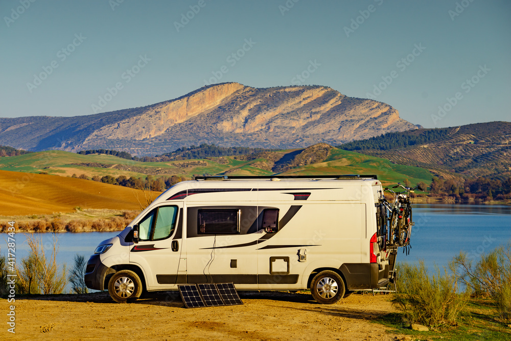 Caravan on nature, Guadalhorce in Andalusia Spain