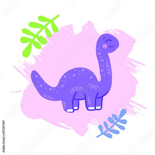 Cute purple dinosaur with a long neck