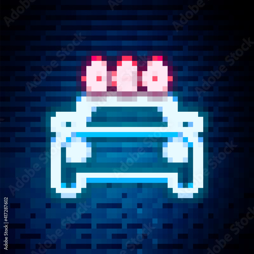 Glowing neon line Car wash icon isolated on brick wall background. Carwash service and water cloud icon. Colorful outline concept. Vector.