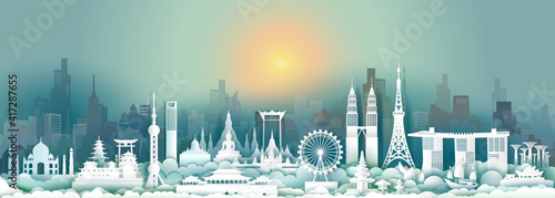 Travel landmark Asia with downtown cityscape skyline and asean tourism.