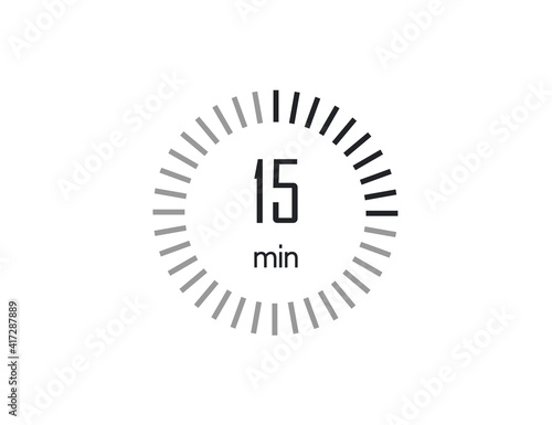 The 15 minutes, stopwatch, digital timer. clock and watch, Vector illustration.