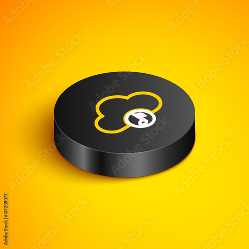 Isometric line Music streaming service icon isolated on yellow background. Sound cloud computing, online media streaming, online song, audio wave. Black circle button. Vector.