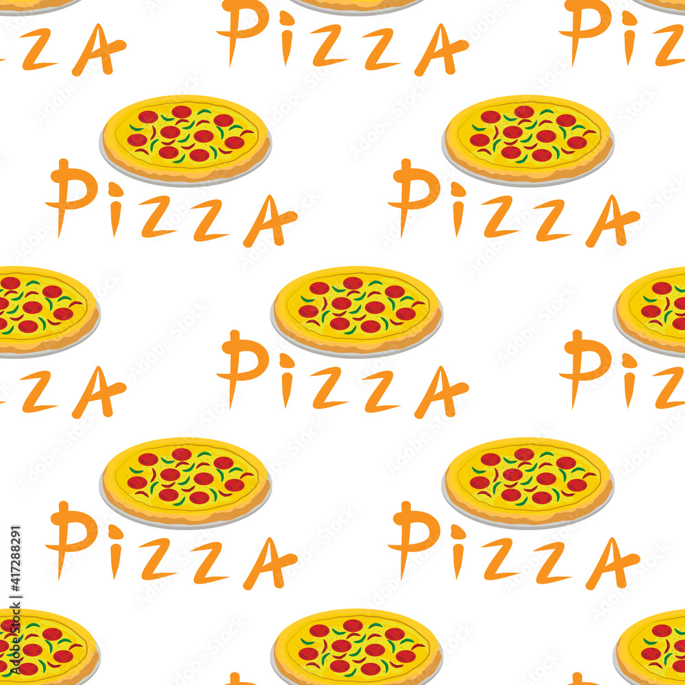 Seamless pizza pattern with different ingredients. Vector. Seamless pizza pattern with different ingredients. Vector.