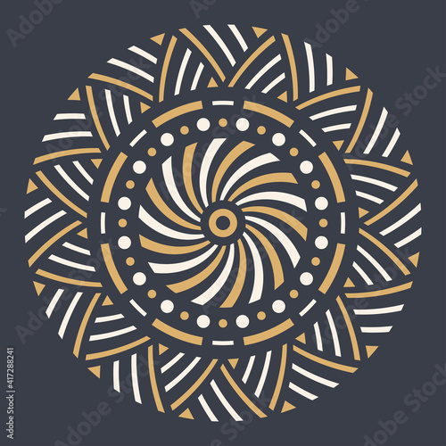 Abstract circular ornament. Ethnic mandala. Stylized sun symbol. Rosette of geometric elements. Tribal ethnic motif.  Round  color pattern. Decorative vector design element.