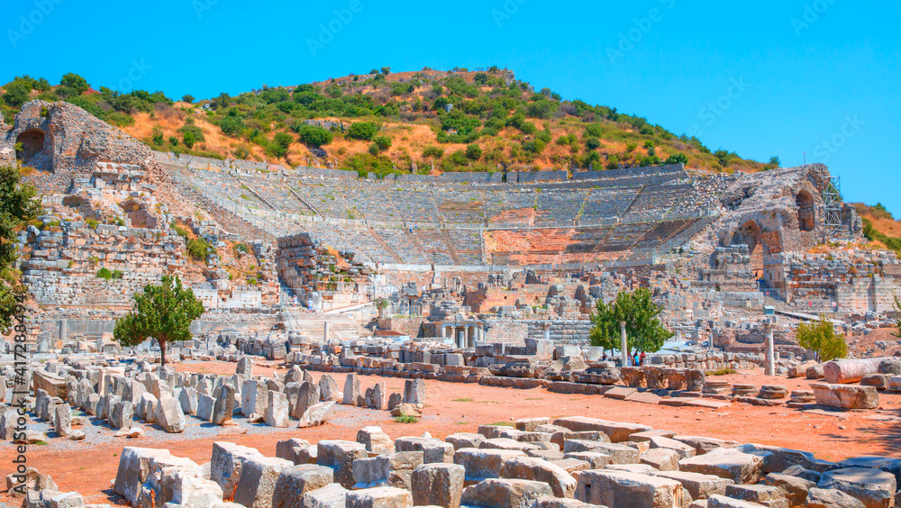 Roman amphitheater in ancient city of Ephesus - Selcuk, Turkey