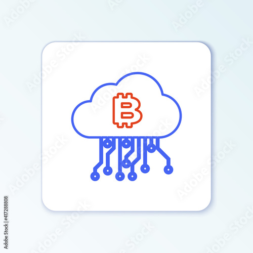 Line Cryptocurrency cloud mining icon isolated on white background. Blockchain technology, bitcoin, digital money market, cryptocoin wallet. Colorful outline concept. Vector.