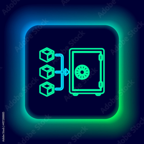 Glowing neon line Proof of stake icon isolated on black background. Cryptocurrency economy and finance collection. Colorful outline concept. Vector.