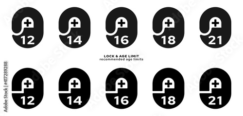Flat linear design. Set of age restriction signs. Age limit concept. Recommended age restrictions for viewing or using content. Set of vector isolated elements.