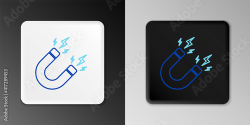 Line Magnet with lightning icon isolated on grey background. Horseshoe magnet, magnetism, magnetize, attraction sign. Colorful outline concept. Vector.