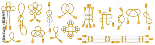 Cord with tassels tied into a woven knot.