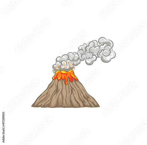 volcano eruption vector illustration, landscape mature silhouette element mountain icon. 