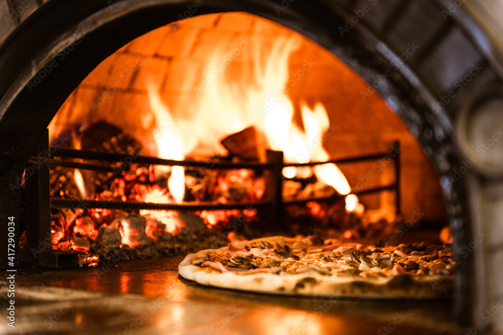Hot Flames in Pizza Oven. Traditional Firewood Stone Wood Fired Pizza Oven  Stock Photo | Adobe Stock