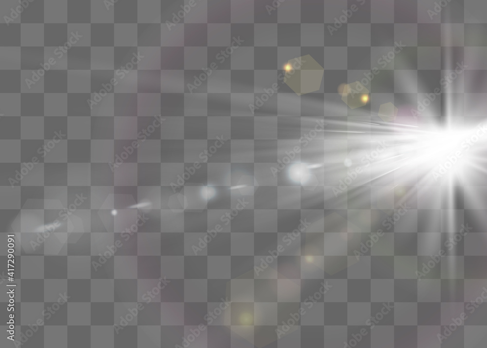 Fototapeta premium White glowing light explodes on a transparent background. Sparkling magical dust particles. Bright Star.