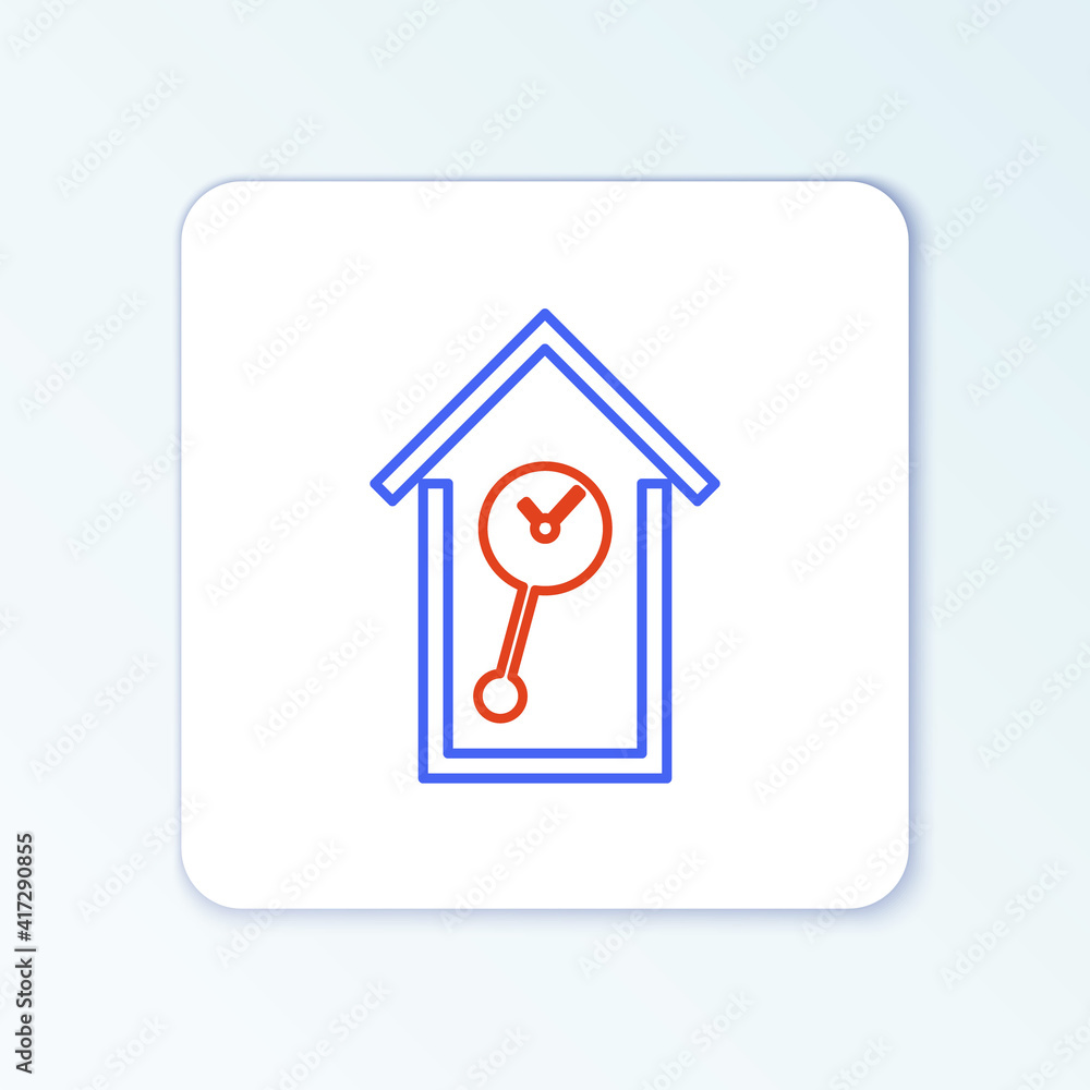 Line Retro wall watch icon isolated on white background. Cuckoo clock sign. Antique pendulum clock. Colorful outline concept. Vector. Line Retro wall watch icon isolated on white background. Cuckoo clock sign. Antique pendulum clock. Colorful outline concept. Vector.