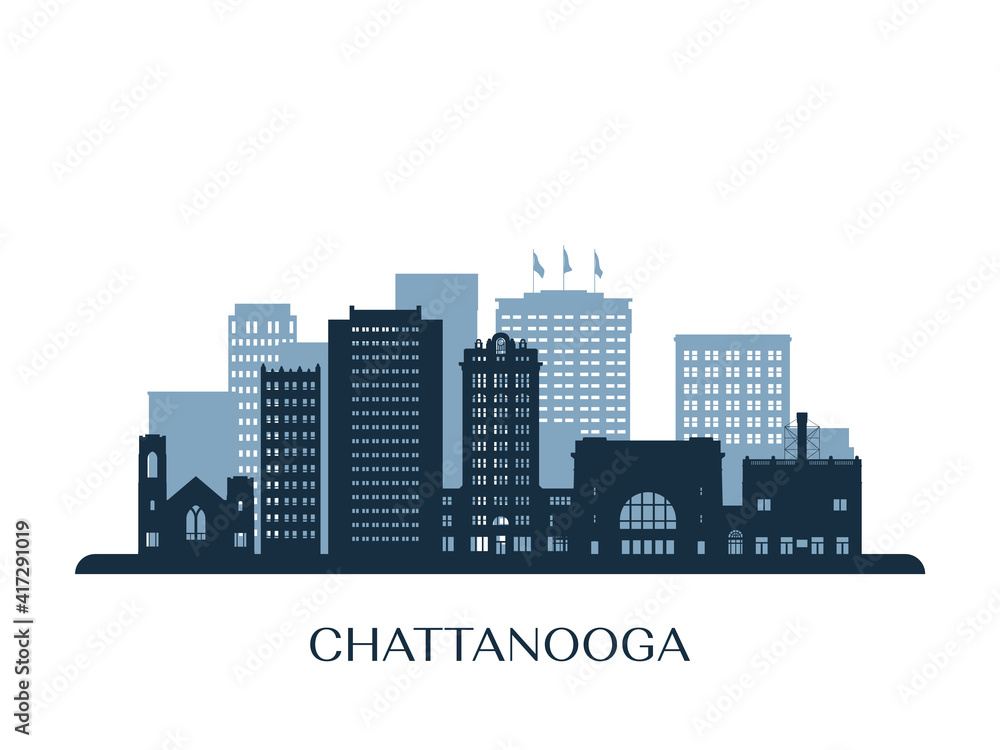 Chattanooga skyline, monochrome silhouette. Vector illustration.