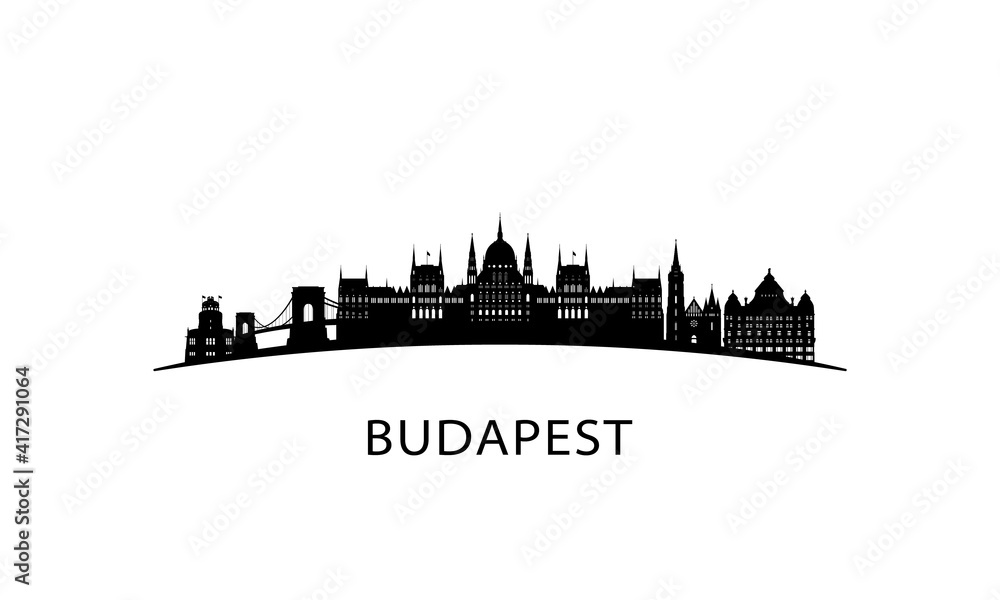 Budapest city skyline. Black cityscape isolated on white background. Vector banner.