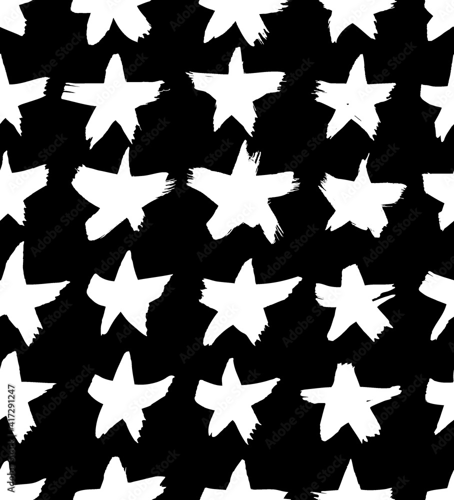 Vector art illustration grunge stars. Set of hand drawn paint object snowflakes for design. Black and white shine background. Abstract brush drawing Vector art illustration grunge stars. Set of hand drawn paint object snowflakes for design. Black and white shine background. Abstract brush drawing