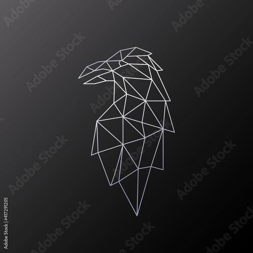 Polygonal design of Raven bird. Geometric raven silhouette on dark background Trendy line design for posters, logo, emblem. Vector illustration.
