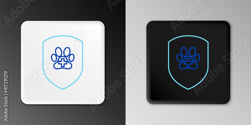 Line Animal health insurance icon isolated on grey background. Pet protection icon. Dog or cat paw print. Colorful outline concept. Vector.