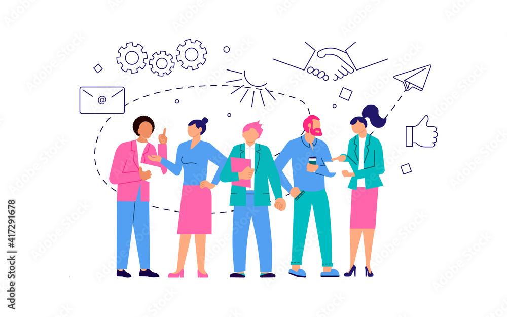 Join our team concept with group of cosmopolite people working together. Office teamwork or coworking metaphor. Flat Art Vector illustration Join our team concept with group of cosmopolite people working together. Office teamwork or coworking metaphor. Flat Art Vector illustration
