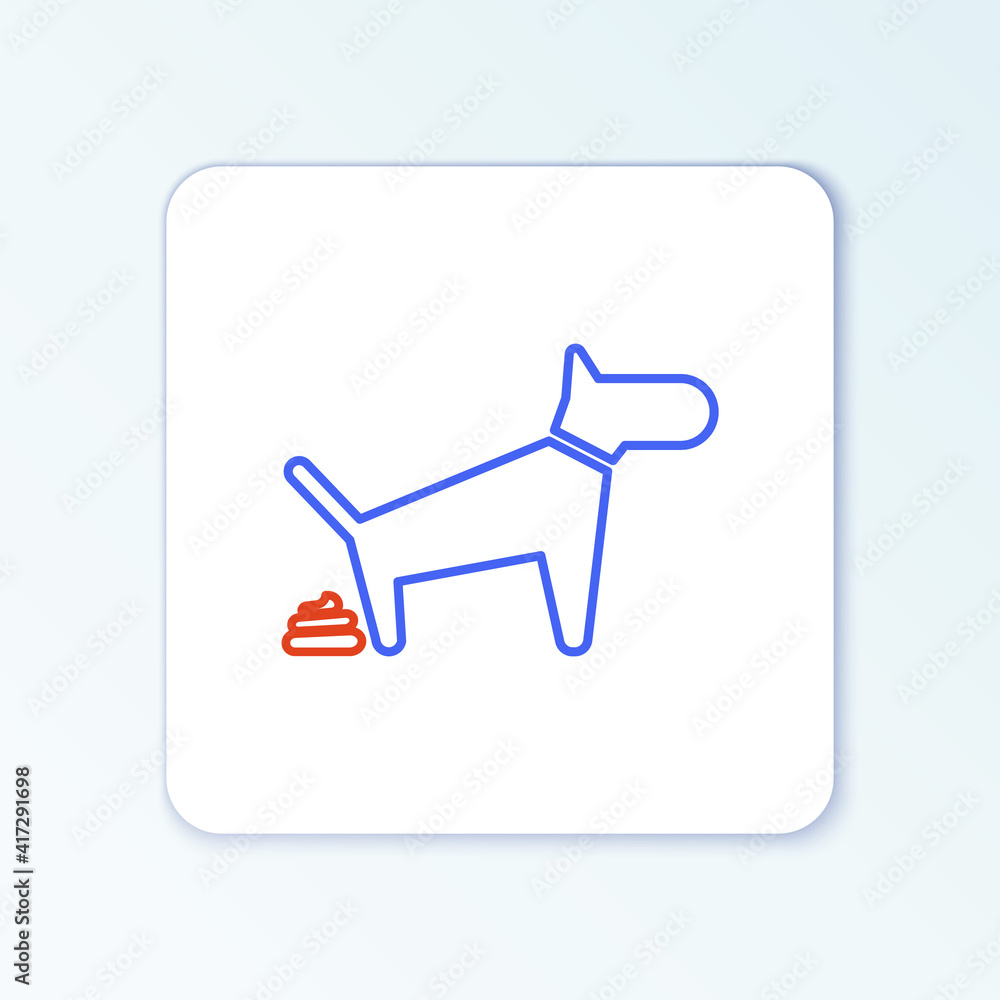 Line Dog pooping icon isolated on white background. Dog goes to the toilet. Dog defecates. The concept of place for walking pets. Colorful outline concept. Vector.