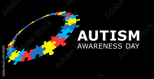 World autism awareness day. Colorful puzzles vector circle background. Symbol of autism. Medical flat illustration. Health care