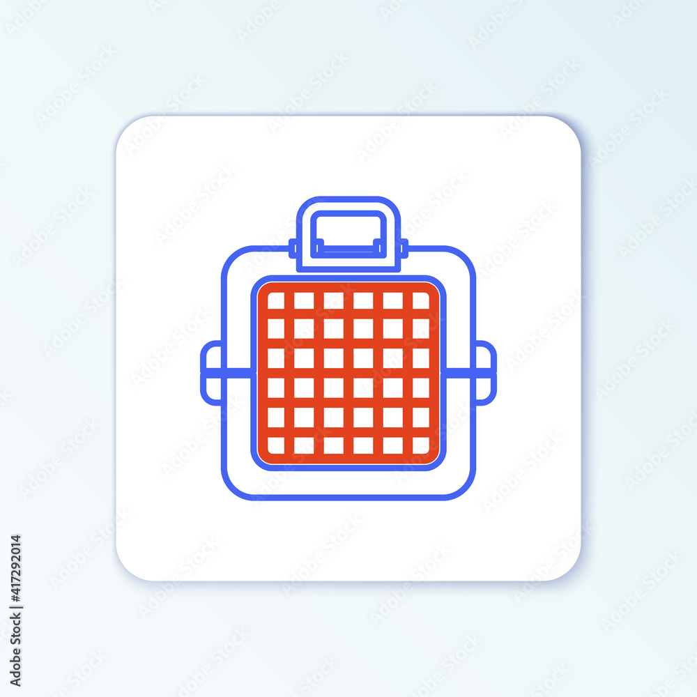 Line Pet carry case icon isolated on white background. Carrier for animals, dog and cat. Container for animals. Animal transport box. Colorful outline concept. Vector. Line Pet carry case icon isolated on white background. Carrier for animals, dog and cat. Container for animals. Animal transport box. Colorful outline concept. Vector.