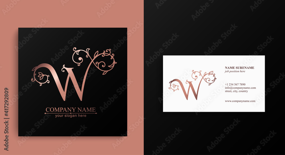 Premium Vector W logo. Monnogram, lettering and business cards. Personal logo or sign for branding an elite company.