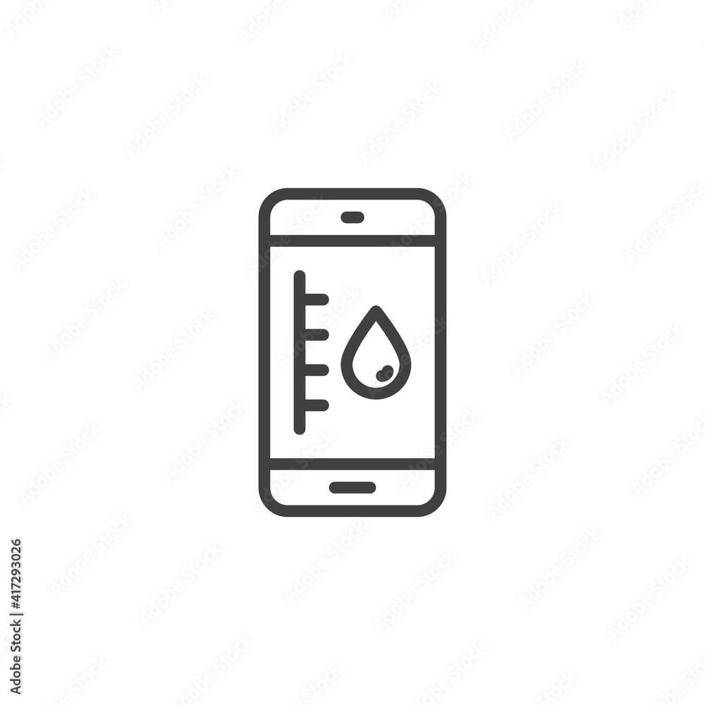 Mobile humidity level line icon. linear style sign for mobile concept and web design. Smartphone humidity level outline vector icon. Symbol, logo illustration. Vector graphics Mobile humidity level line icon. linear style sign for mobile concept and web design. Smartphone humidity level outline vector icon. Symbol, logo illustration. Vector graphics