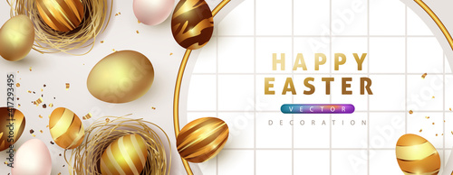 Easter background template with luxury premiume golden eggs.